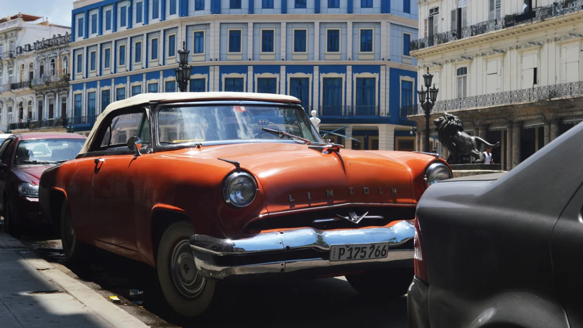 Classic Orange Lincoln Coupe in Havana, Cuba