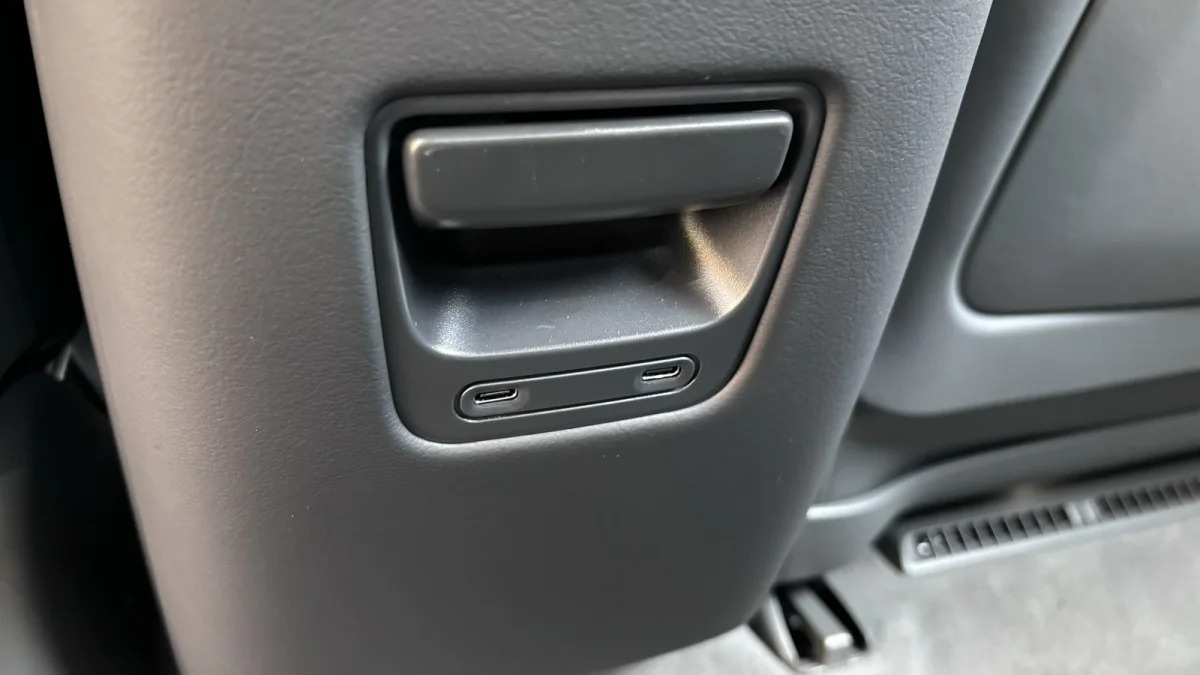 Lucid Air Pure USB C ports in rear bin