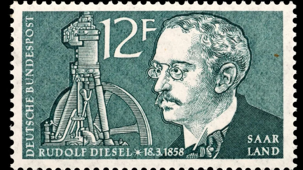 Saarland postage stamp - Rudolf Christian Karl Diesel (1858-1913) German inventor and engineer, inventor of the diesel engine.