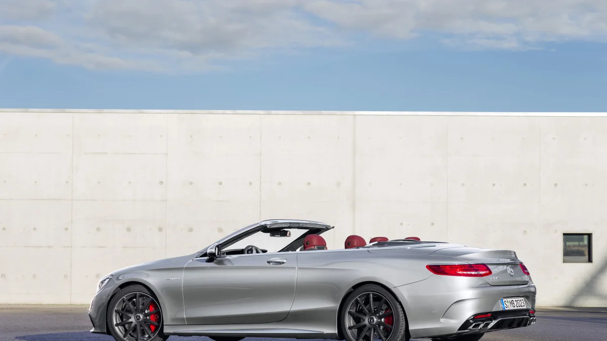 Mercedes-AMG S63 Cabriolet Edition 130 roof down rear 3/4