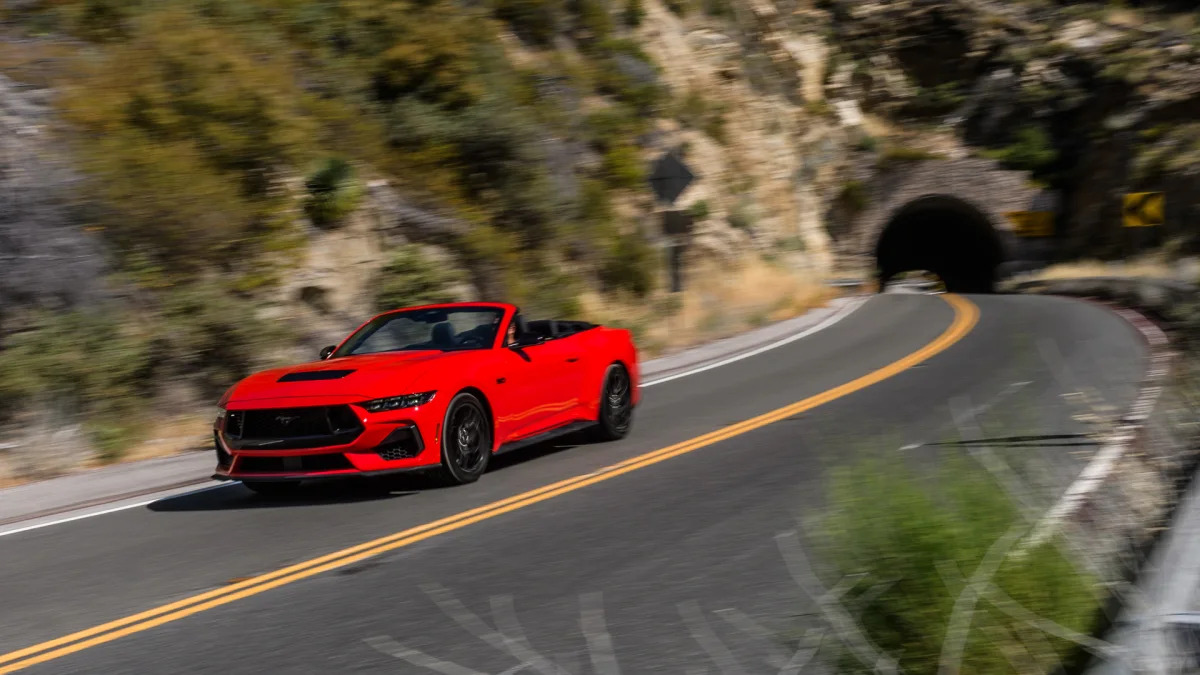 2024 Ford Mustang GT Convertible action out of tunnel
