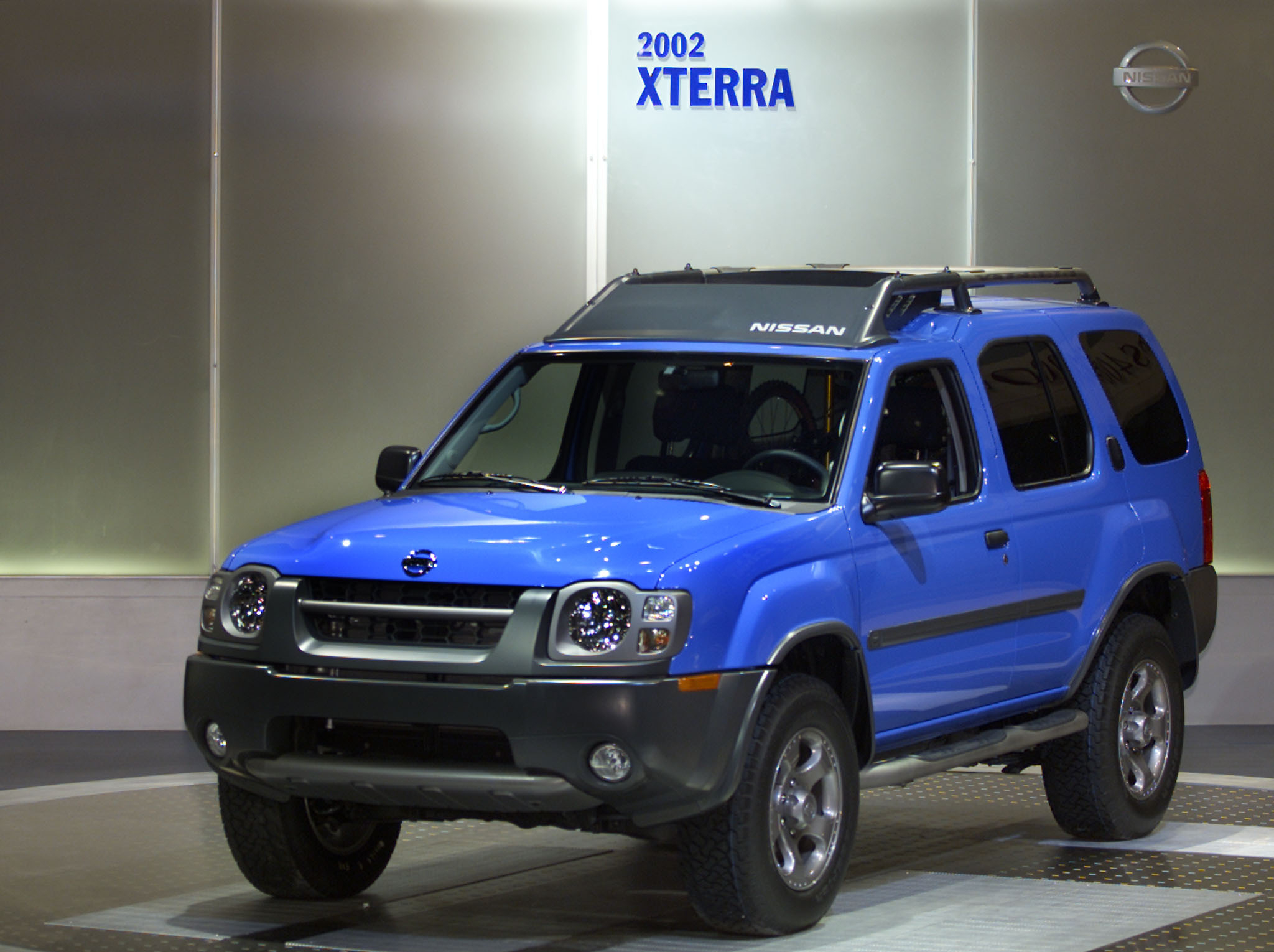 The 2002 Nissan Xterra debuts at the 100th Chicago Auto Show, in Chicago, February 7, 2001. The 2002 model features a dramatic restyling of the front end, a supercharged V6 engine option and a revised interior with a new istrument panel.