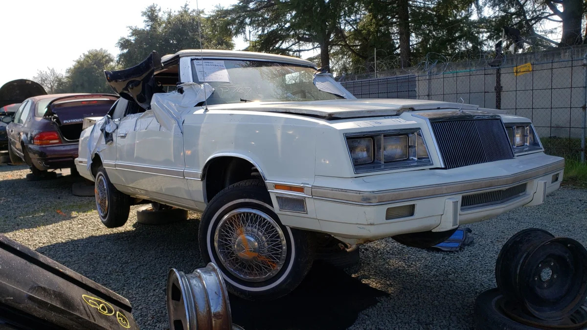 40 - 1982 Chrysler LeBaron convertible in California junkyard - photo by Murilee Martin