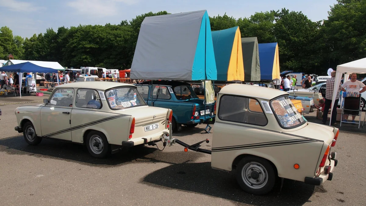 A Trabi with a half-trailer at the 2015 Trabant Fest in Zwickau, Germany