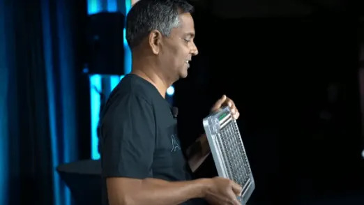 Ganesh Venkataramanan, former senior director of Autopilot hardware, presenting the D1 training tile at Tesla’s 2021 AI Day.