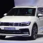 The 2016 Volkswagen Tiguan R-Line, unveiled at Volkswagen's Group Night ahead of the 2015 Frankfurt Motor Show, close-up front three-quarter view.