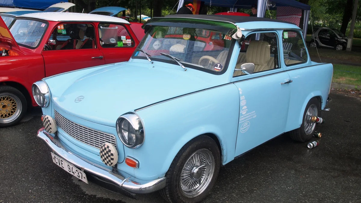 A blue Trabi at the 2015 Trabant Fest in Zwickau, Germany