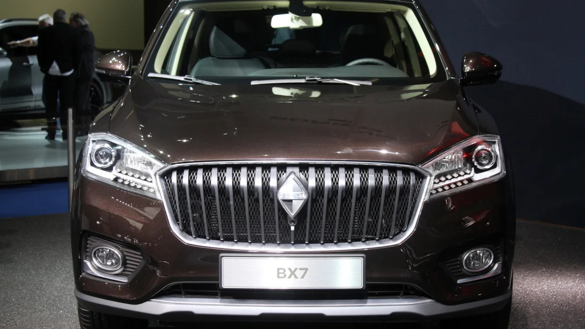 The Borgward BX7, resurrecting the Borgward brand name after 50 years, unveiled at the 2015 Frankfurt Motor Show, front view.