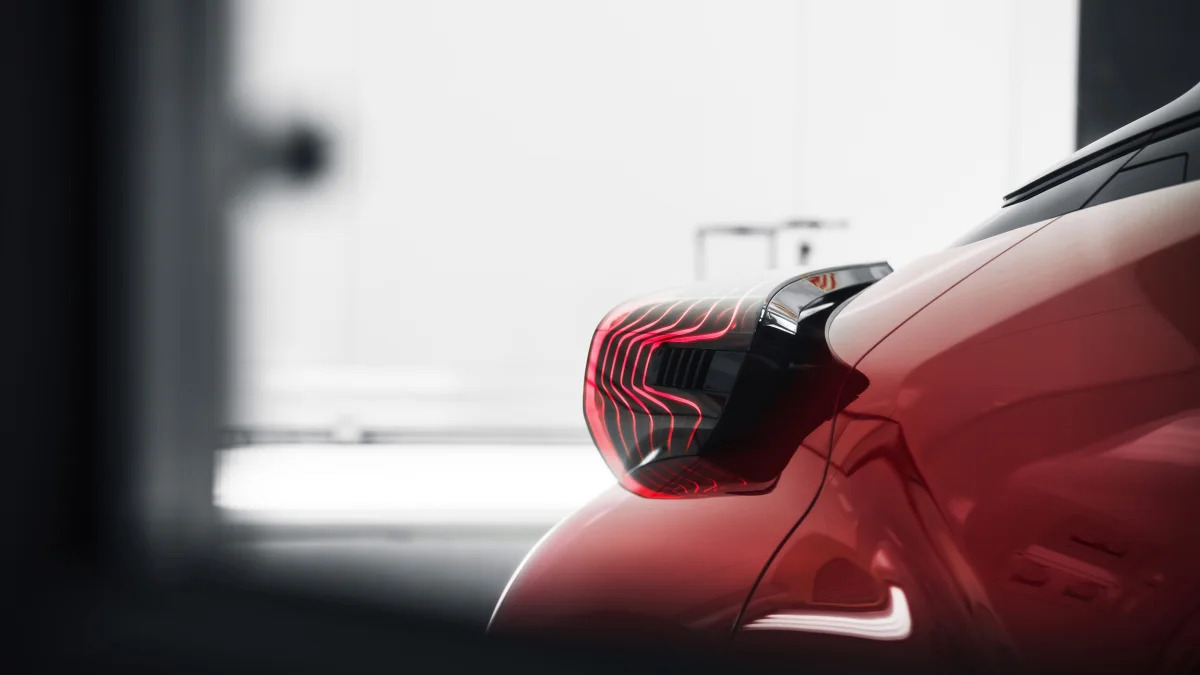 The Scion C-HR concept shown off in red for the LA Auto Show, taillight.