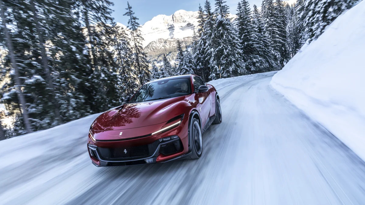 Ferrari Purosangue action front ice road