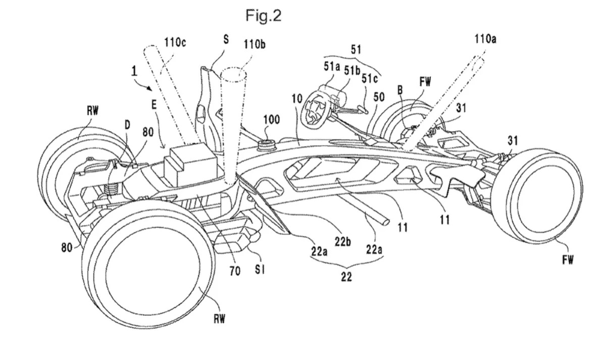 Honda mid-engine car patent drawing