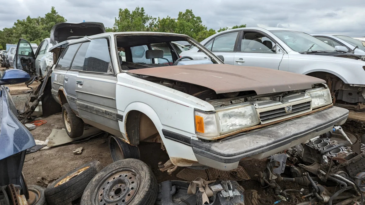 30 - 1987 Subaru GL Leone station wagon in Colorado wrecking yard - photo by Murilee Martin