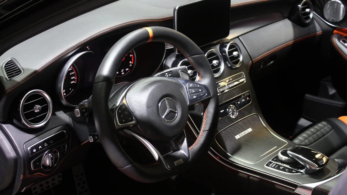 A second variant of the Brabus 600, this one based on the Mercedes-AMG C63 S, is shown off at the 2015 Frankfurt Motor Show, interior.