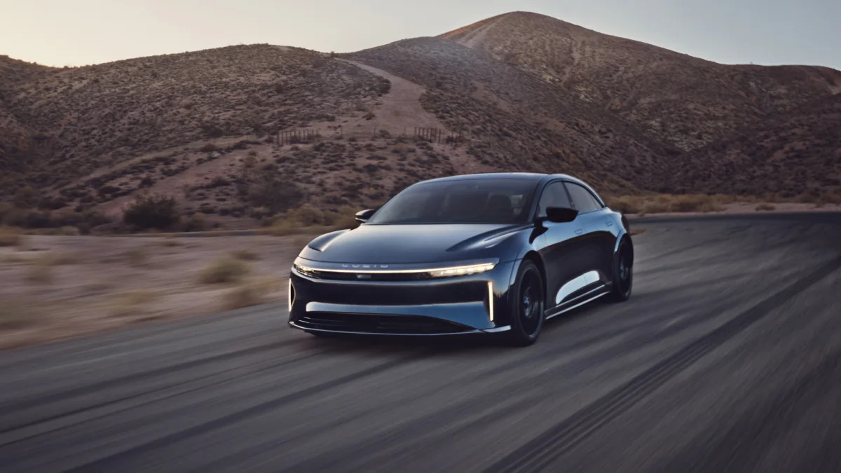 Lucid Air Sapphire action front three quarter