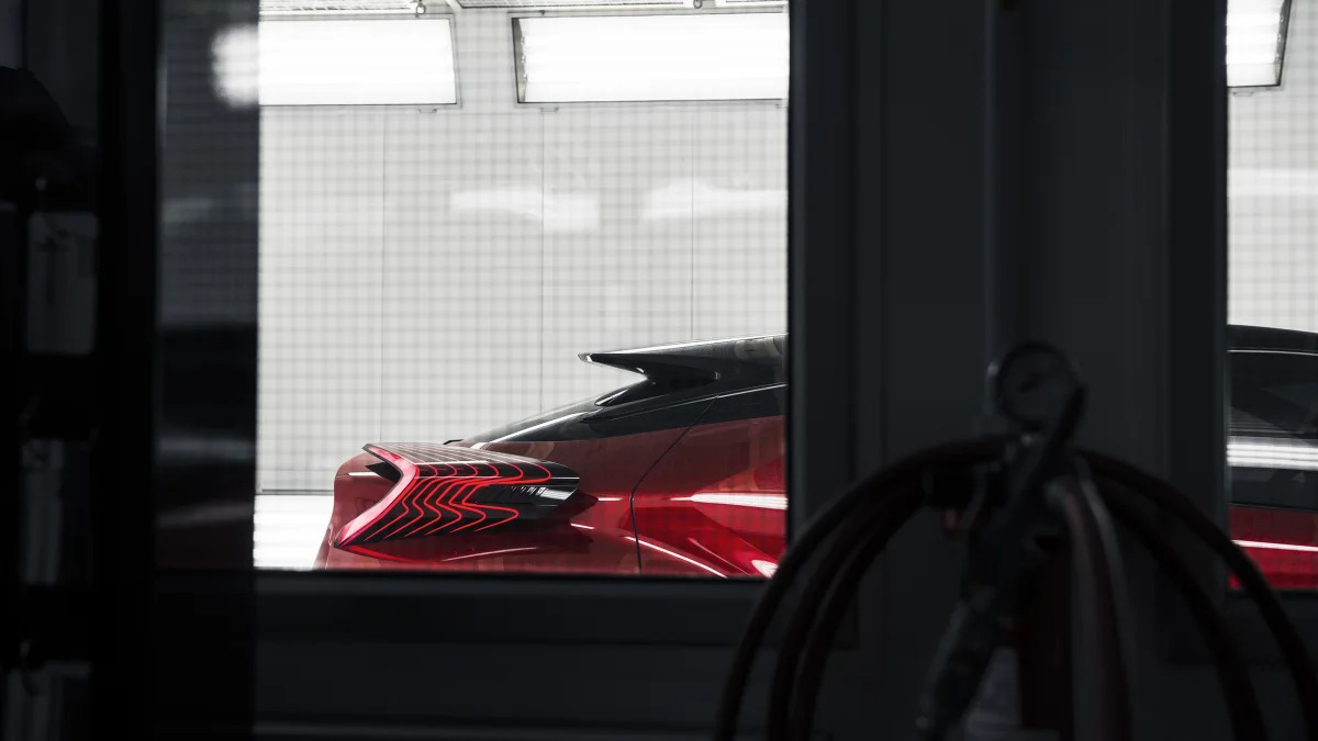 The Scion C-HR concept shown off in red for the LA Auto Show, rear hatch.