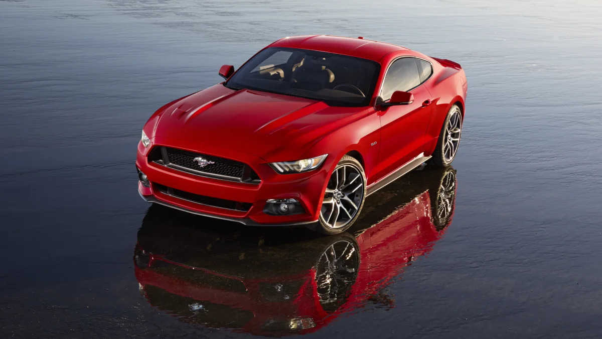 2015 Ford Mustang in red with reflection