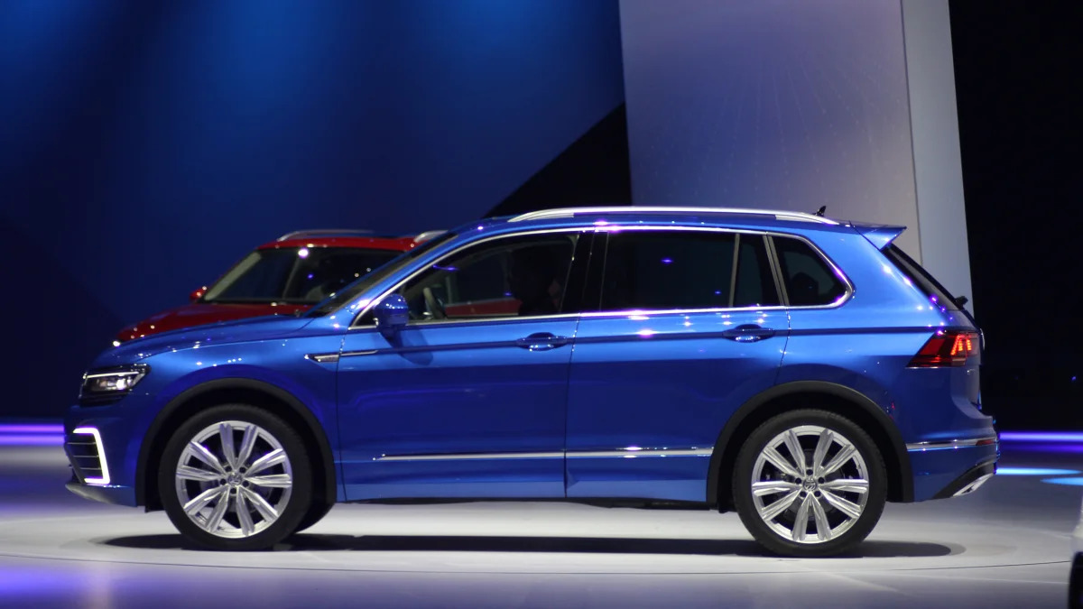 The Volkswagen Tiguan GTE concept unveiled at Volkswagen's Group Night ahead of the 2015 Frankfurt Motor Show, side view.