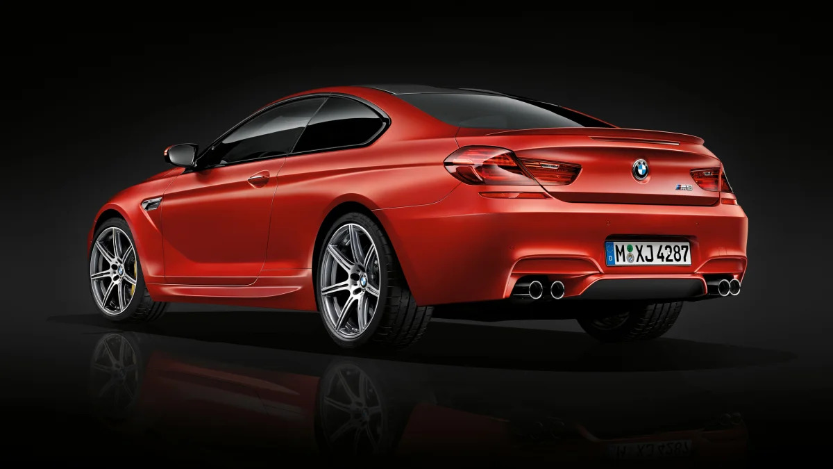 2016 BMW M6 with Competition Package red rear 3/4
