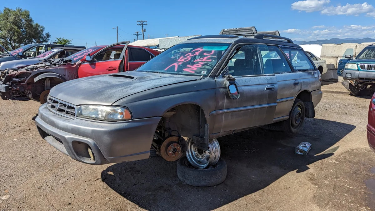 63 - 1998 Subaru Legacy Outback wagon in Colorado junkyard - photo by Murilee Martin