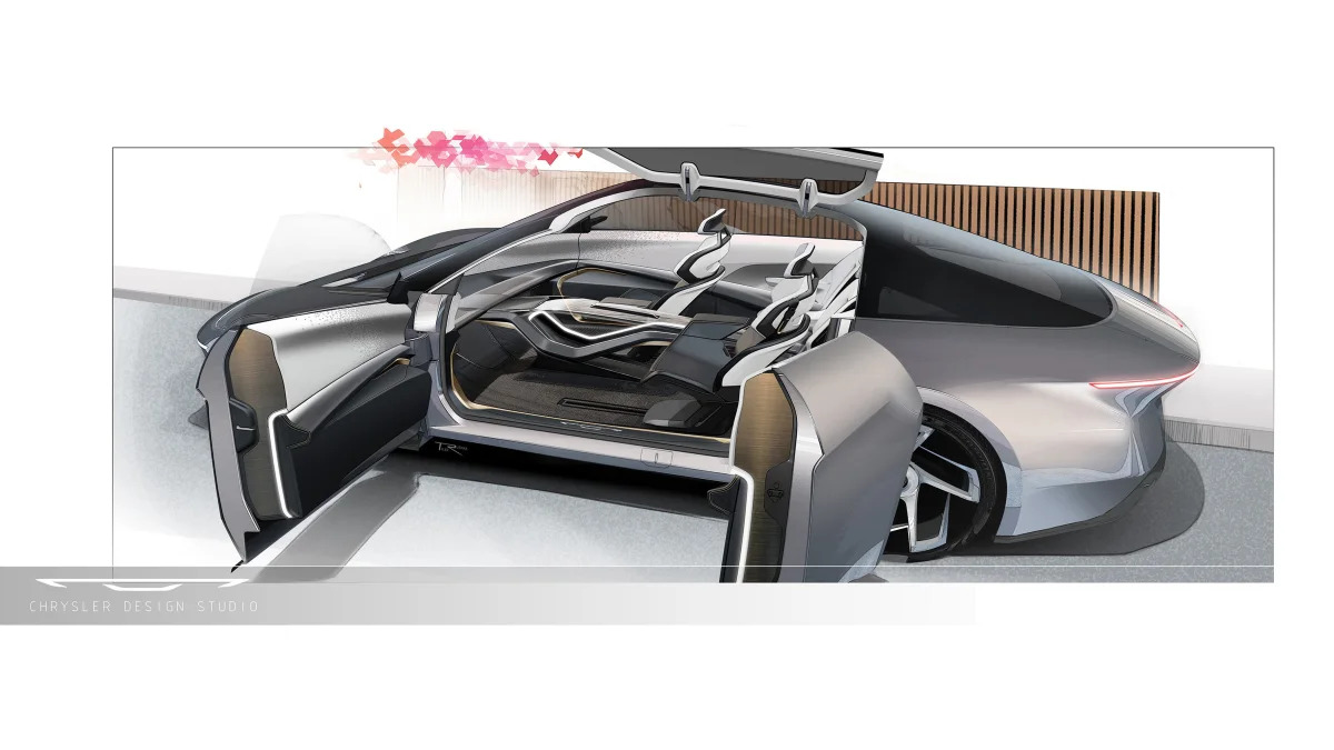 Design sketch of the Chrysler Halcyon Concept showing the driver