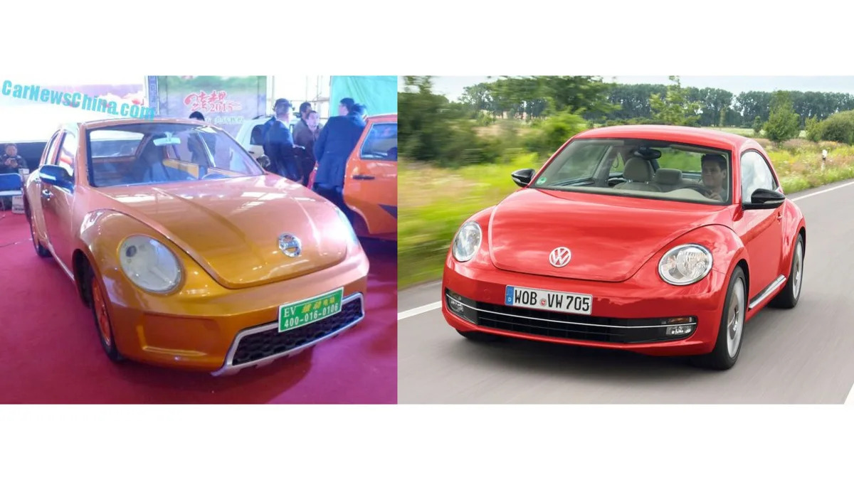 VW Beetle and VIDEOEV prototype copy front three quarter