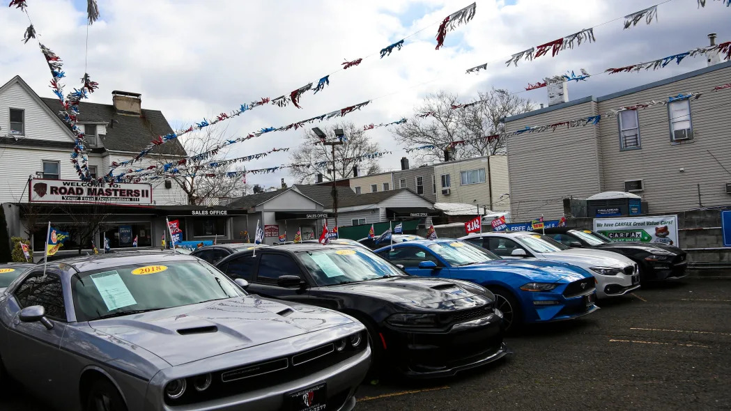 Used car lot with muscle cars