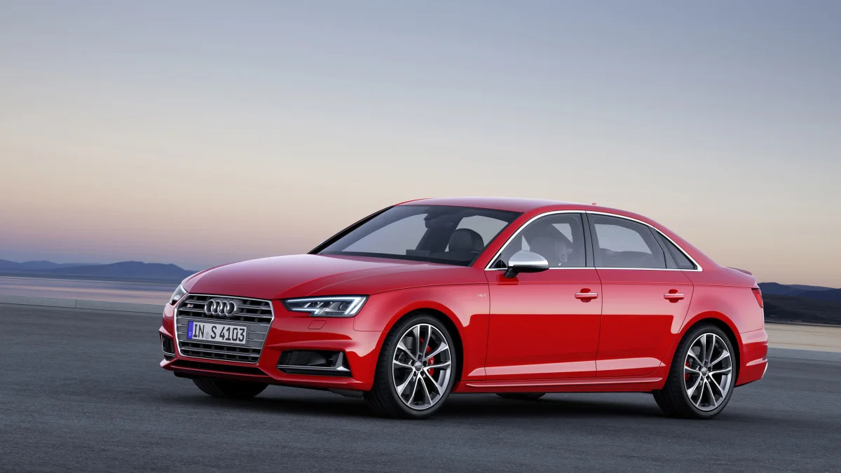 red 2017 audi s4 staged front three quarters