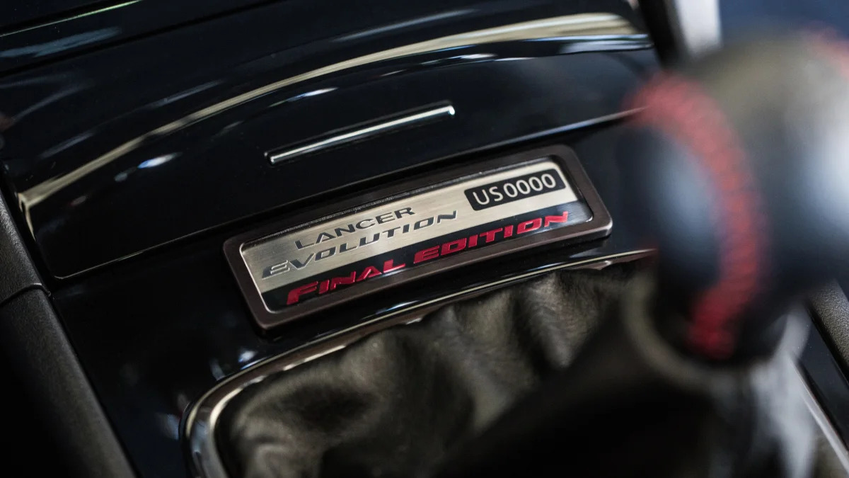 The 2015 Mitsubishi Lancer Evolution Final Edition, special plaque.