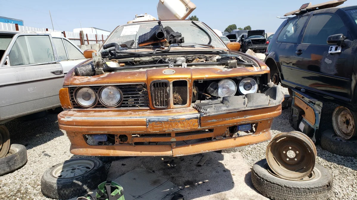 18 - 1989 BMW 635CSi in California wrecking yard - photo by Murilee Martin