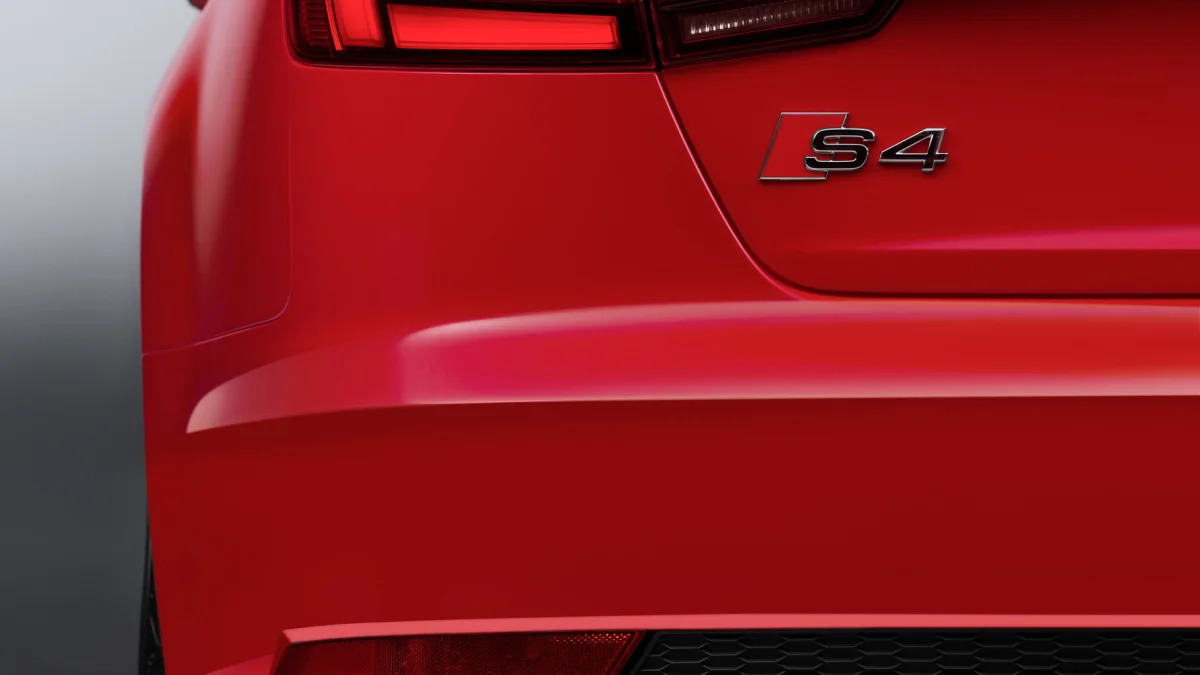 red 2017 audi s4 exhaust detail