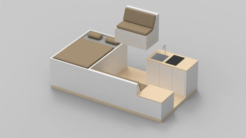 A rendering of the layout inside Grounded's camper van