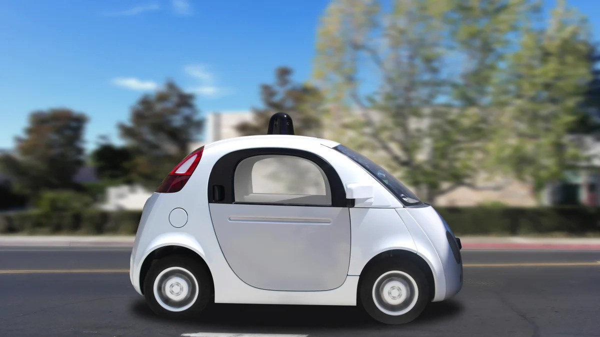 Autonomous self-driving driverless (drive) vehicle driving on the road