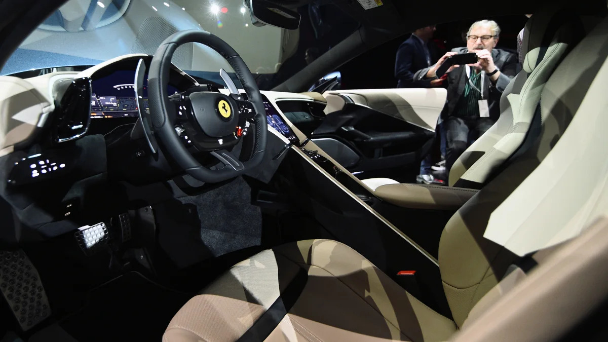 Interior details of the new Ferrari Roma are pictured after it was unveiled during its first world presentation in Rome, Italy, November 14, 2019. REUTERS/Guglielmo Mangiapane