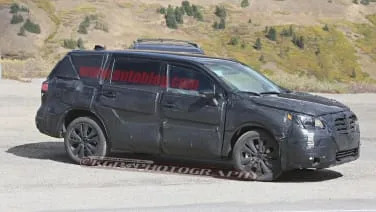 Subaru's three-row Tribeca replacement spotted testing with Explorer and CX-9 in tow