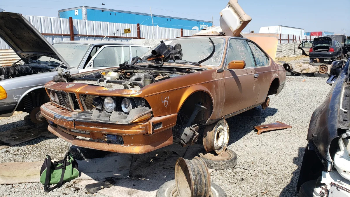 12 - 1989 BMW 635CSi in California wrecking yard - photo by Murilee Martin