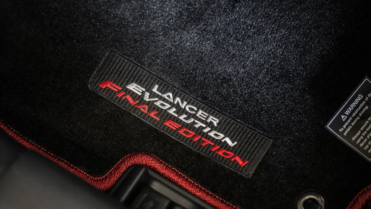 The 2015 Mitsubishi Lancer Evolution Final Edition, floor mat.