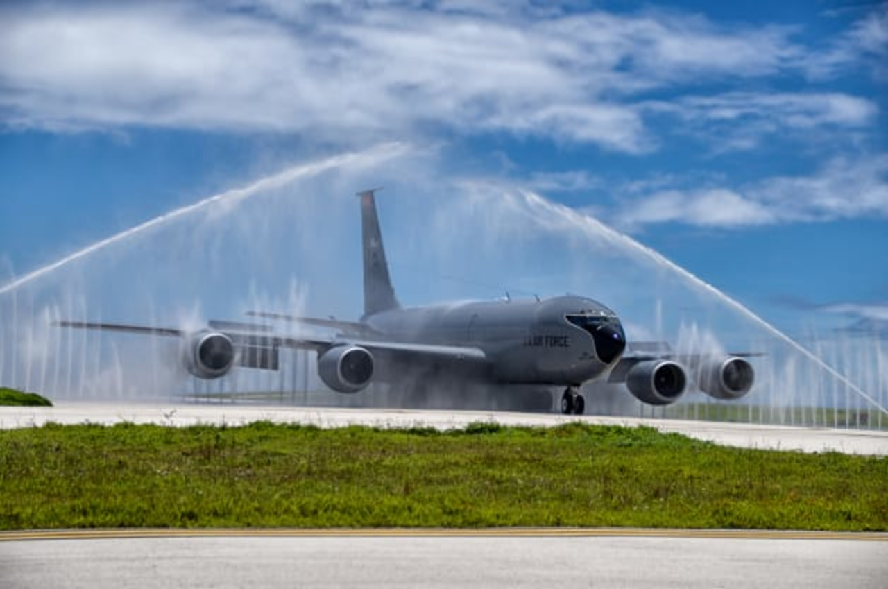 bird bath Guam jet wash KC135 plane refueled