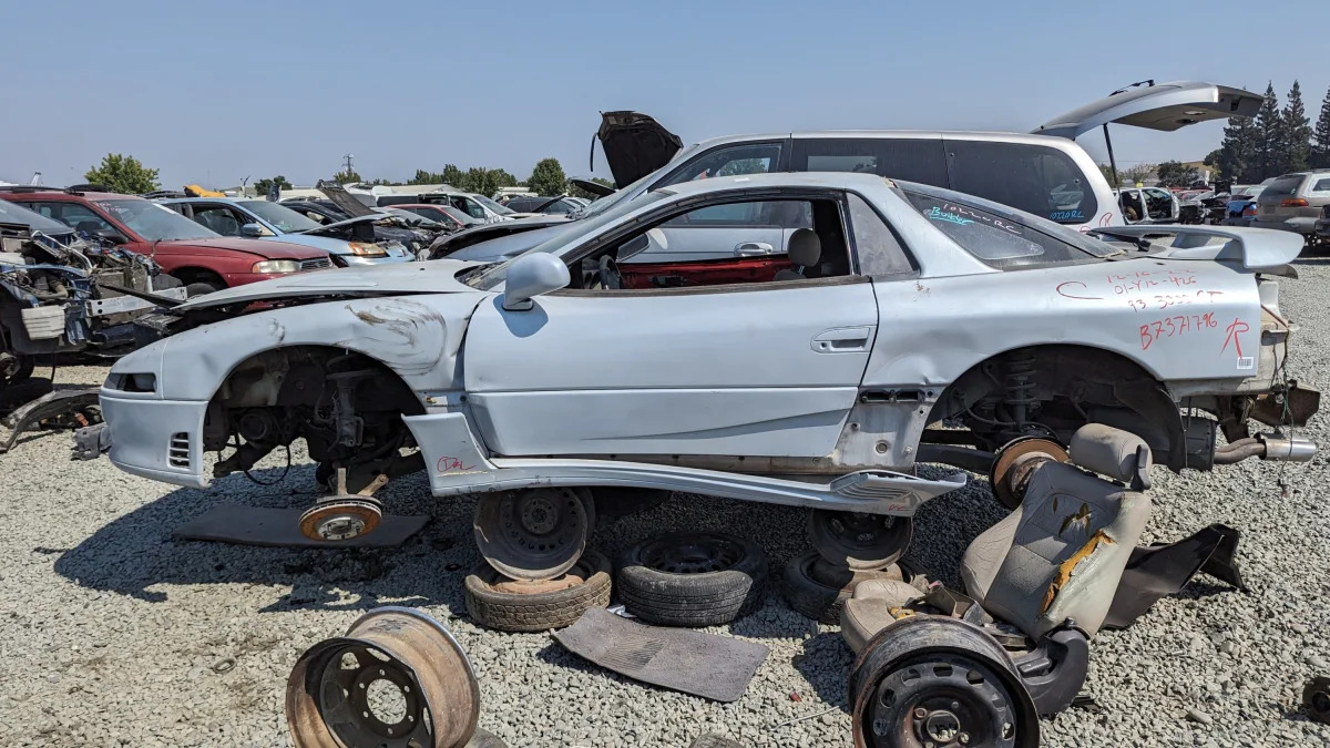 99 -1993 Mitsubishi 3000GT in California wrecking yard - photo by Murilee Martin