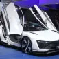 The Volkswagen Golf GTE Sport concept showed off at the 2015 Frankfurt Motor Show, front three-quarter view.