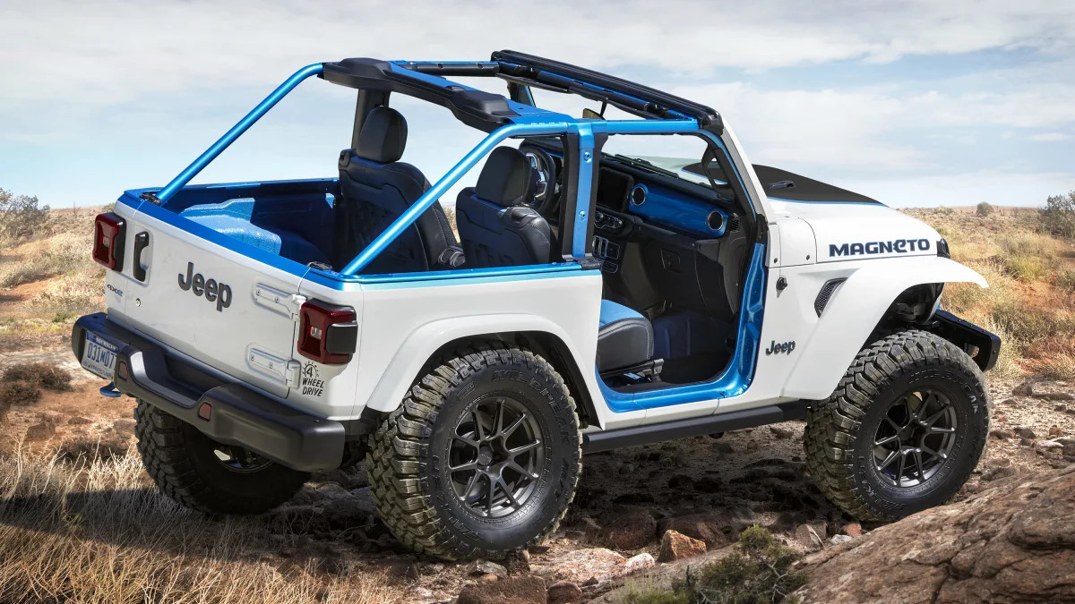 The exterior of the Jeep® Magneto BEV concept features a Bright