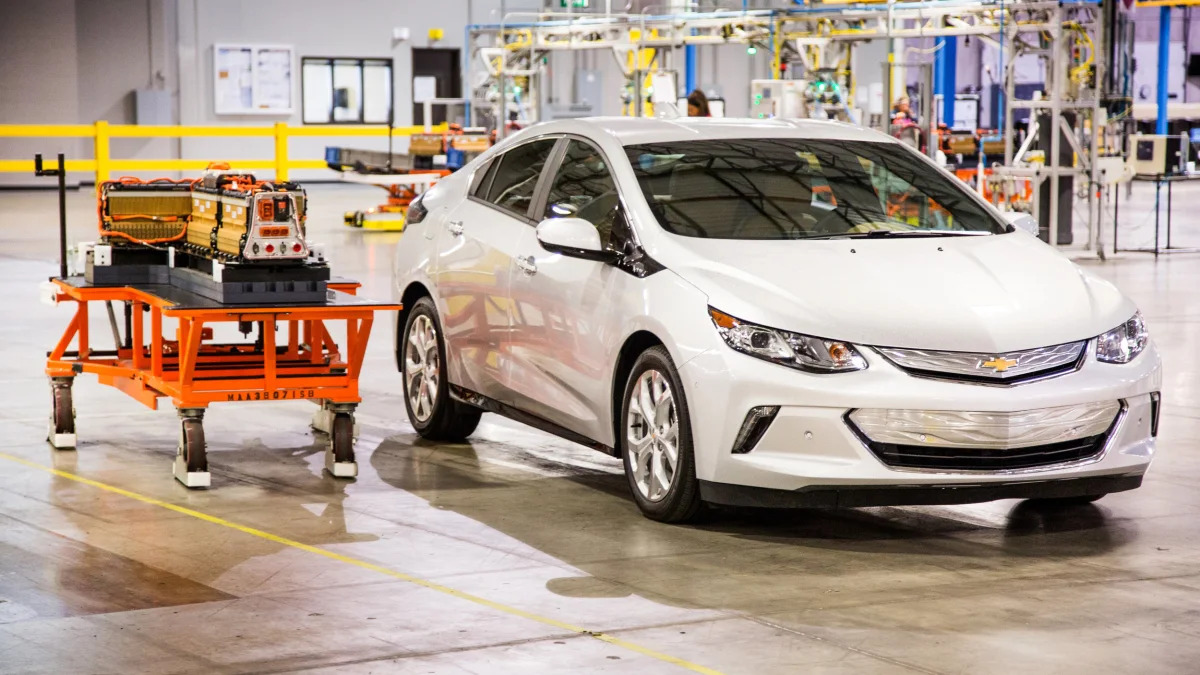 Chevy Volt with battery at GM Brownstown