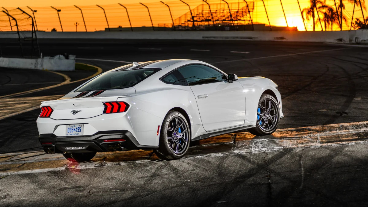 2024 Ford Mustang EcoBoost rear three quarter on track
