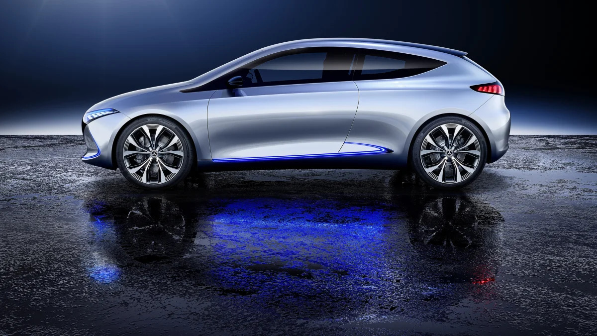 Mercedes Concept EQA revealed at the 2017 Frankfurt Motor Show, side.