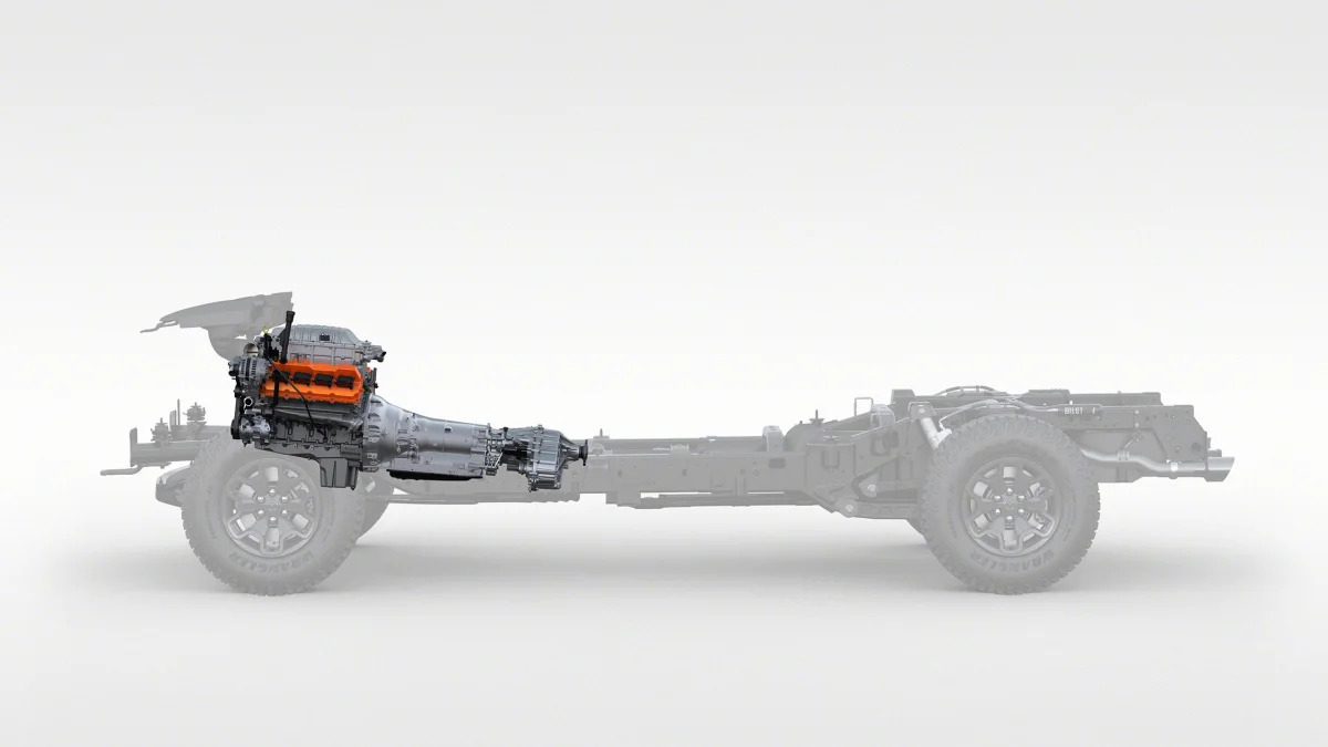 2021 Ram 1500 TRX chassis with engine and transmission