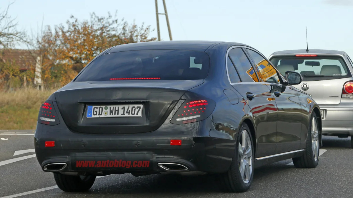 The 2017 Mercedes E-Class, spy shot from the rear. 