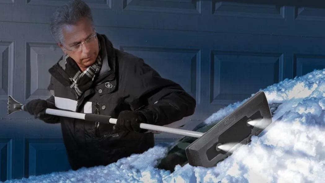 Snow Joe SJBLZD-LED-BLK 4-In-1 Telescoping Snow Broom + Ice Scraper