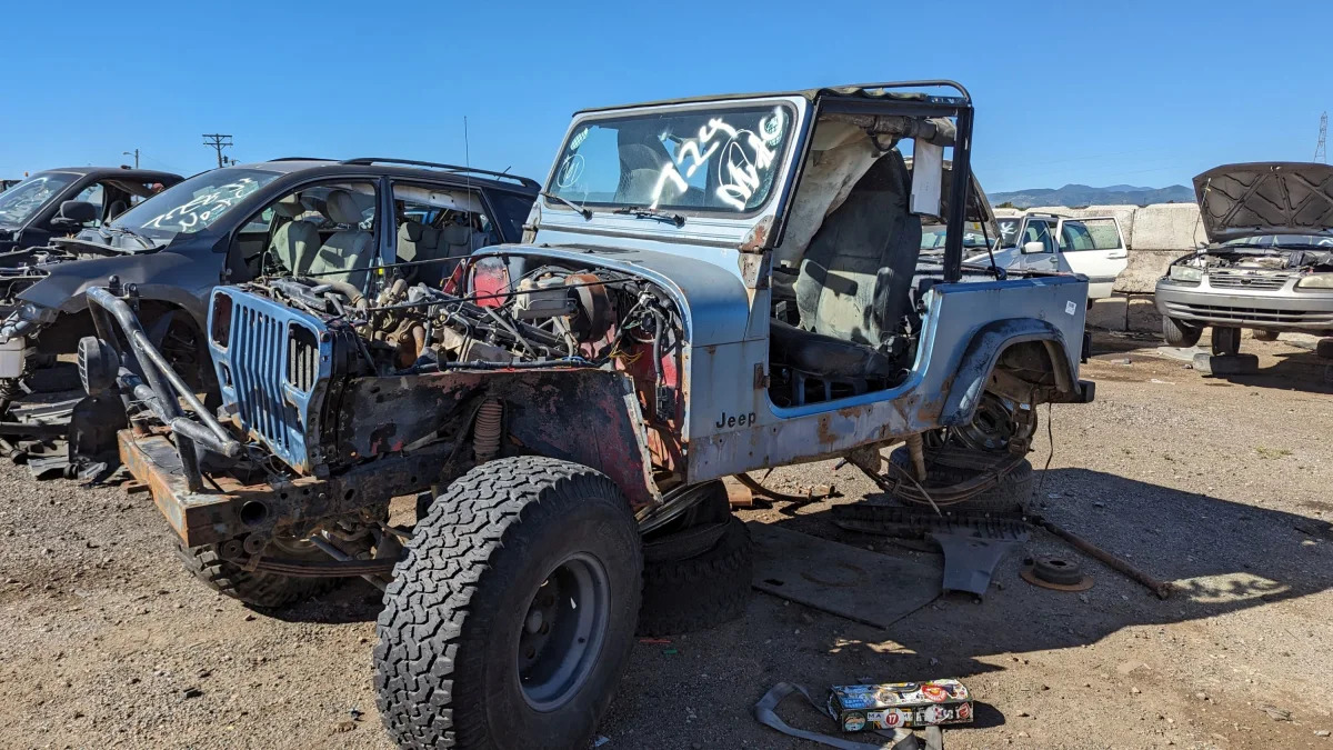 36 - 1993 Jeep Wrangler in Colorado junkyard - photo by Murilee Martin