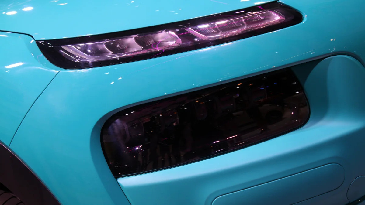 The Citroen Cactus M Concept at the 2015 Frankfurt Motor Show, headlight detail.
