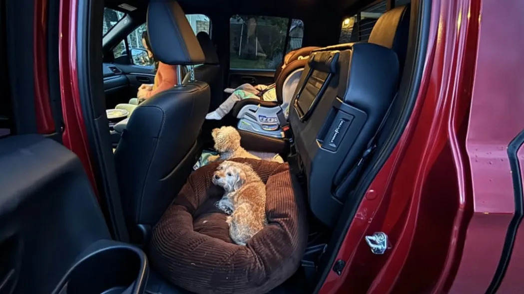 2024 Honda Ridgeline TrailSport back seat with dogs and tiny human