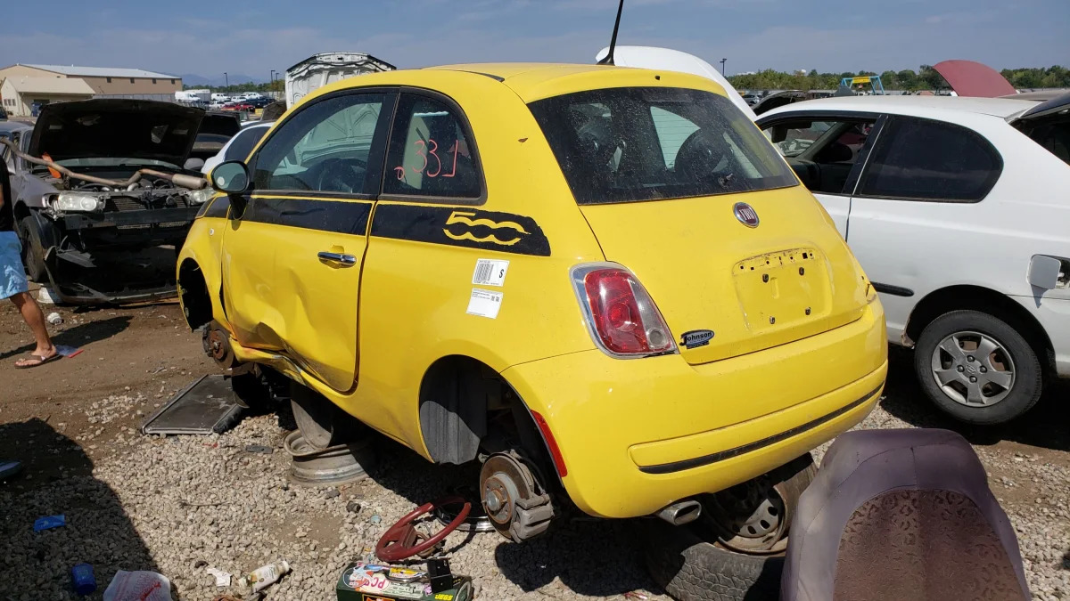 25 - 2012 Fiat 500 in Colorado wrecking yard - photo by Murilee Martin